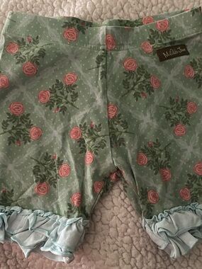 Matilda Jane Mint Green Floral Ruffle Shorts with Pink Roses